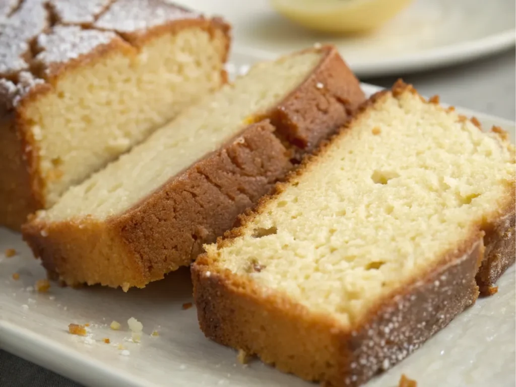 Comparison of a dry and moist pound cake slice.