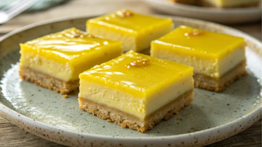 A close-up of a creamy dessert with a golden crust, garnished with citrus zest.