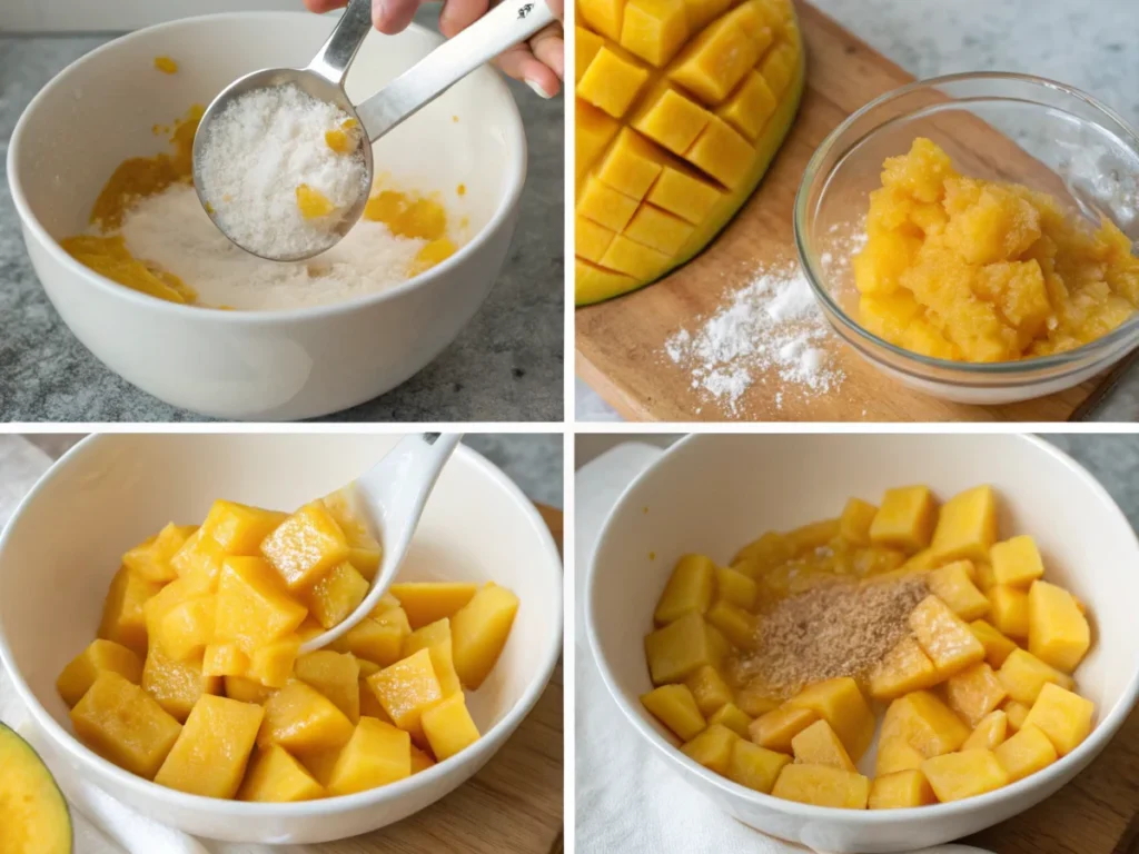 Making the mango filling for le Mango Pie